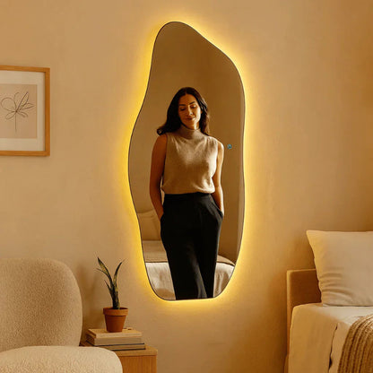 Lopazzi Grande Specchio a Parete in Cotone Biologico con LED Warm/Cool Touch, 115 x 60 cm – Saldi