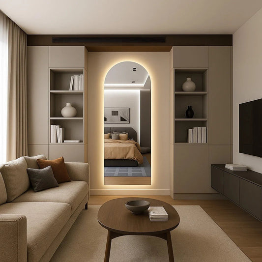 Specchio ovale Pinterest con base dritta e LED 150 cm / 170 cm – Saldi