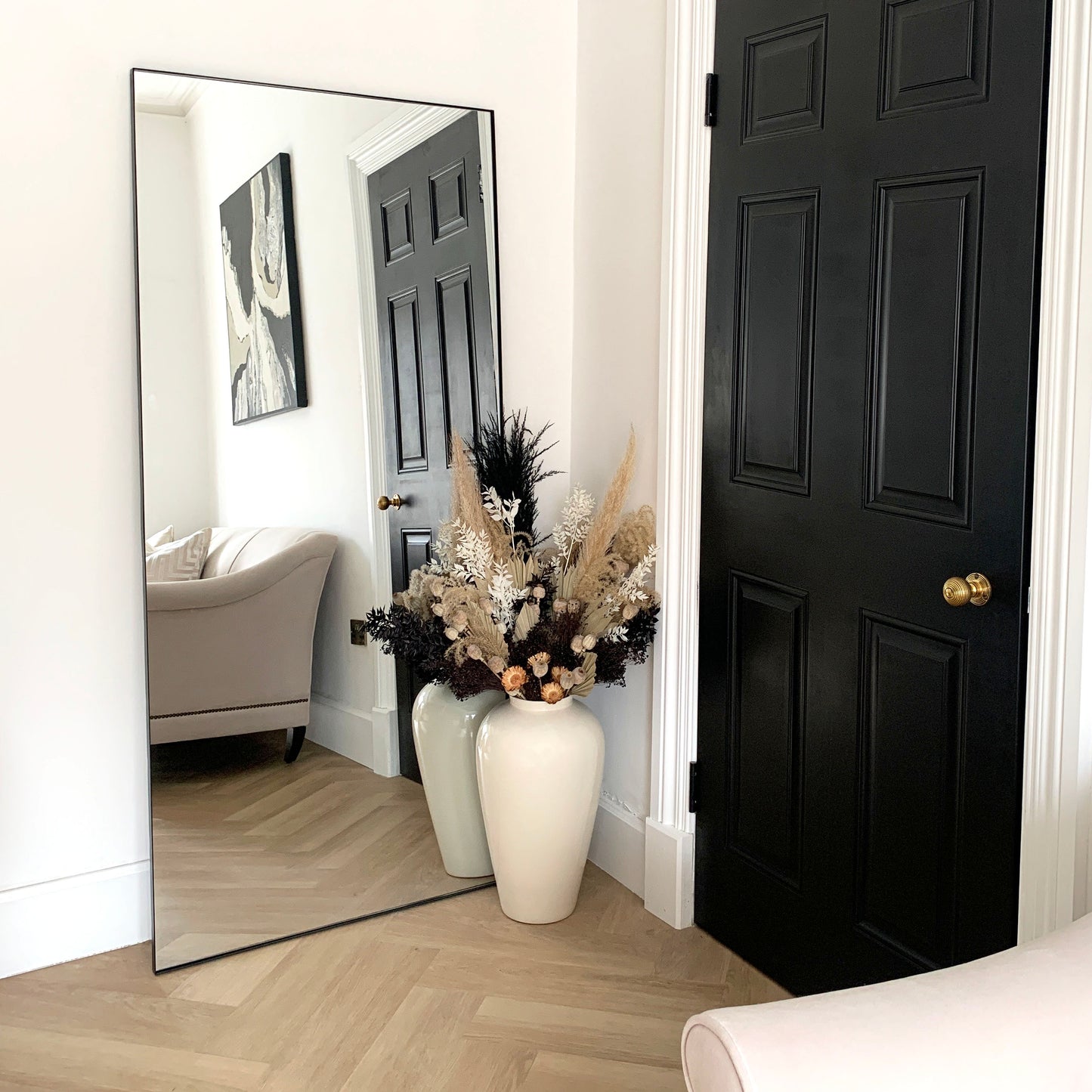 Xavril – Grande specchio a figura intera rettangolare in metallo nero, 179 cm x 80 cm